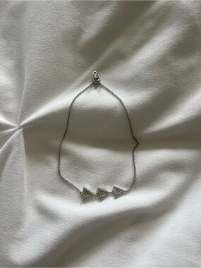 Sterling Silver Adjustable Bracelet - Triple Triangle Design w/ CZ Stones